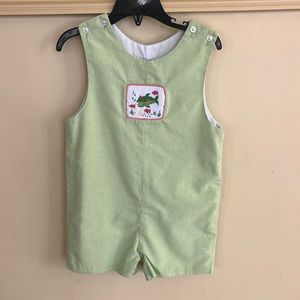 Jon Jon, green with fish embroider. Size 2